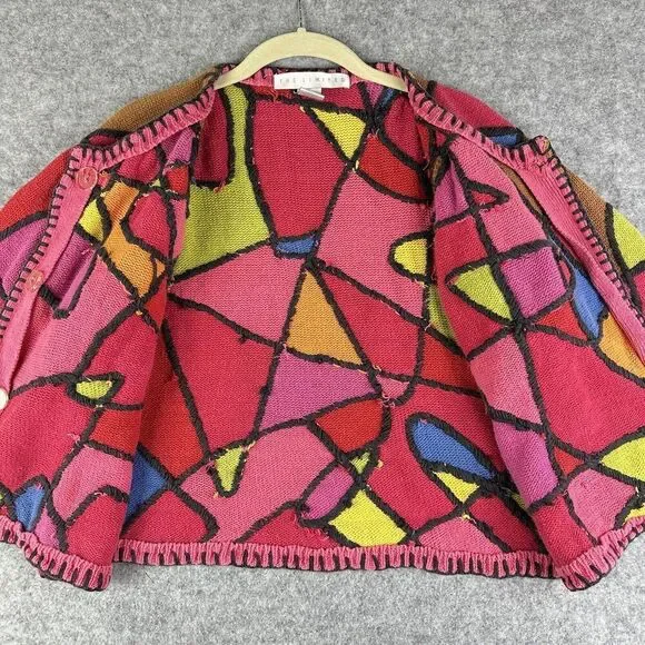 Vintage Cardigan Sweater Womens Small Petite Multicolor Long Sleeve Stain Glass* - Picture 12 of 16